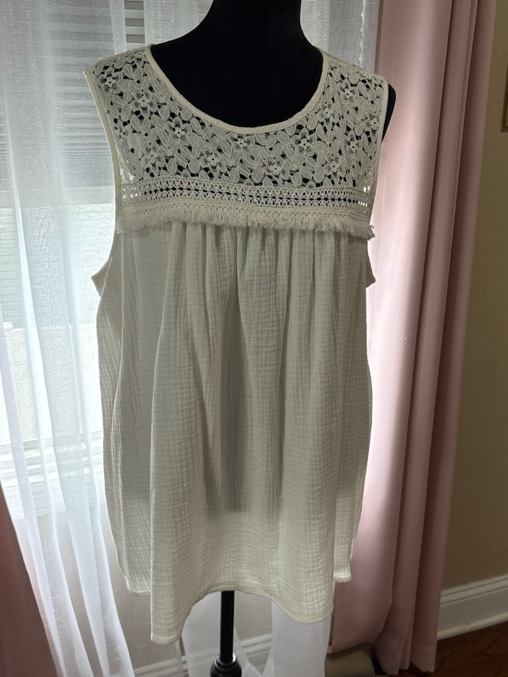Max Studio Women’s Cream Crochet Yoke Sleeveless Top. Brand new with tags.